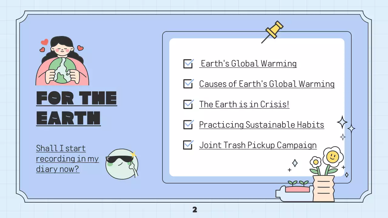 블루 미니멀 어스 다이어리 프리젠테이션