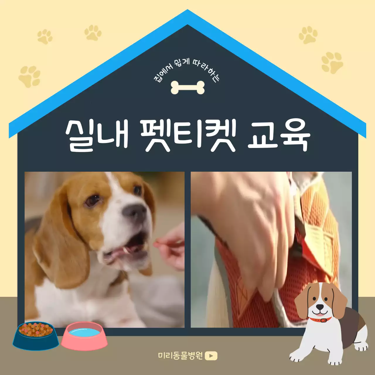 노란색 네이비색 집모양 귀여운 실내펫티켓