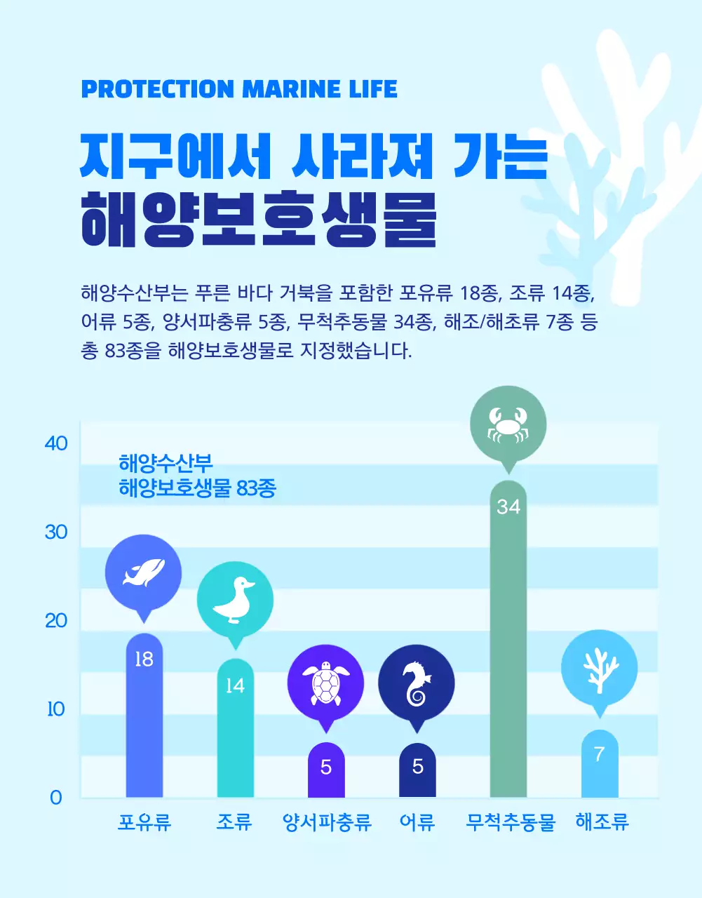 파란색과 노란색의 청량하고 시원한 멸종위기 바대 생물 푸른 바다 거북이 환경보호 펀딩 프로젝트 안내