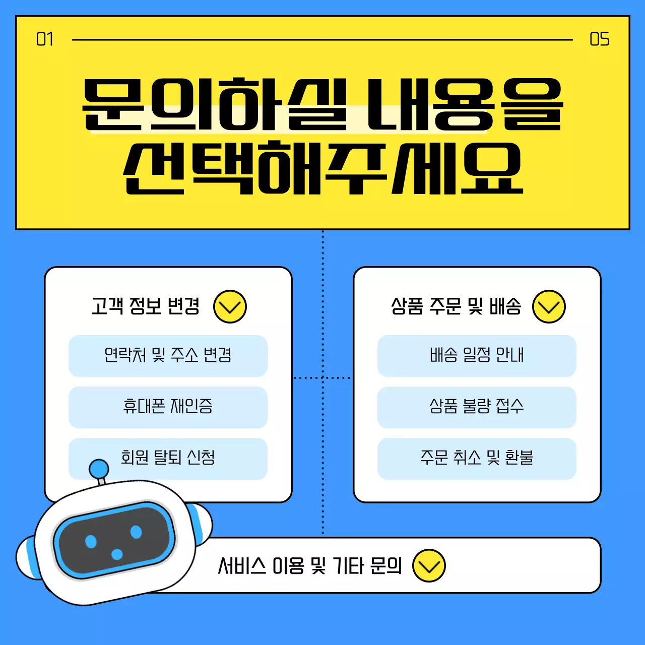 노랑과 파랑의 심플한 챗봇 고객센터 이용 안내서