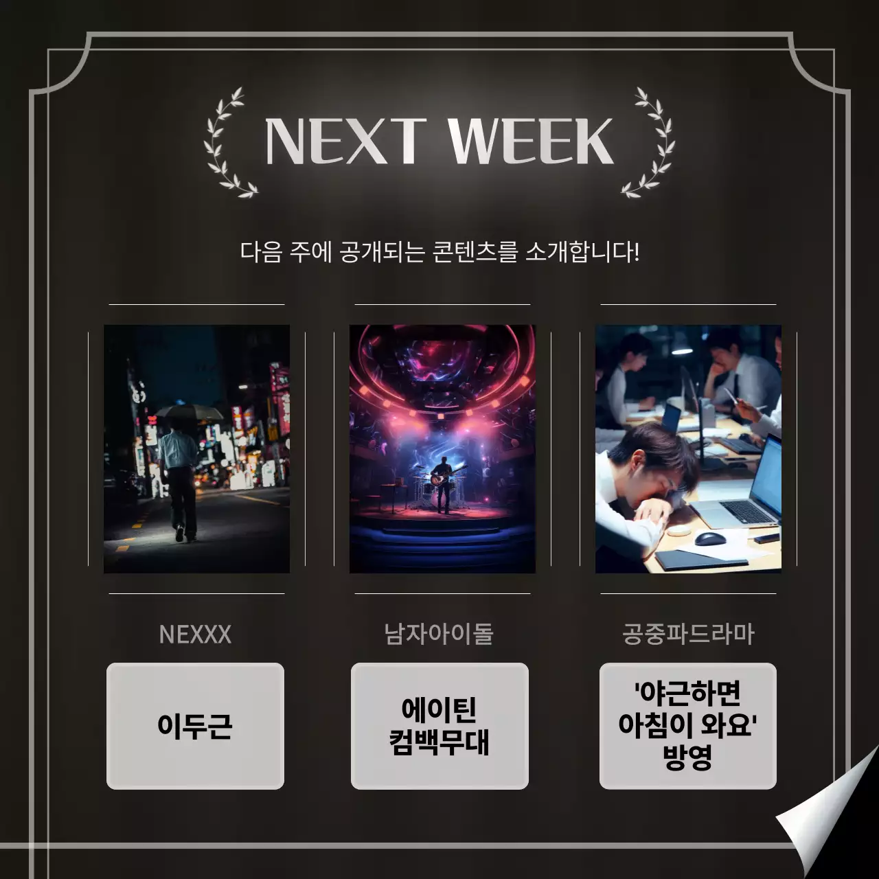 검정과 실버의 모던한 콘텐츠 결산 광고