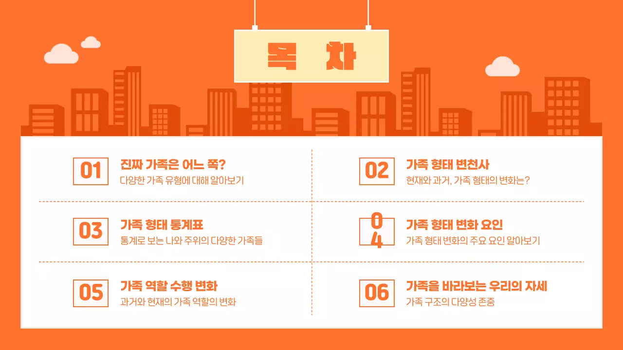 주황색의 귀여운 일러스트 가족문화 프로그램