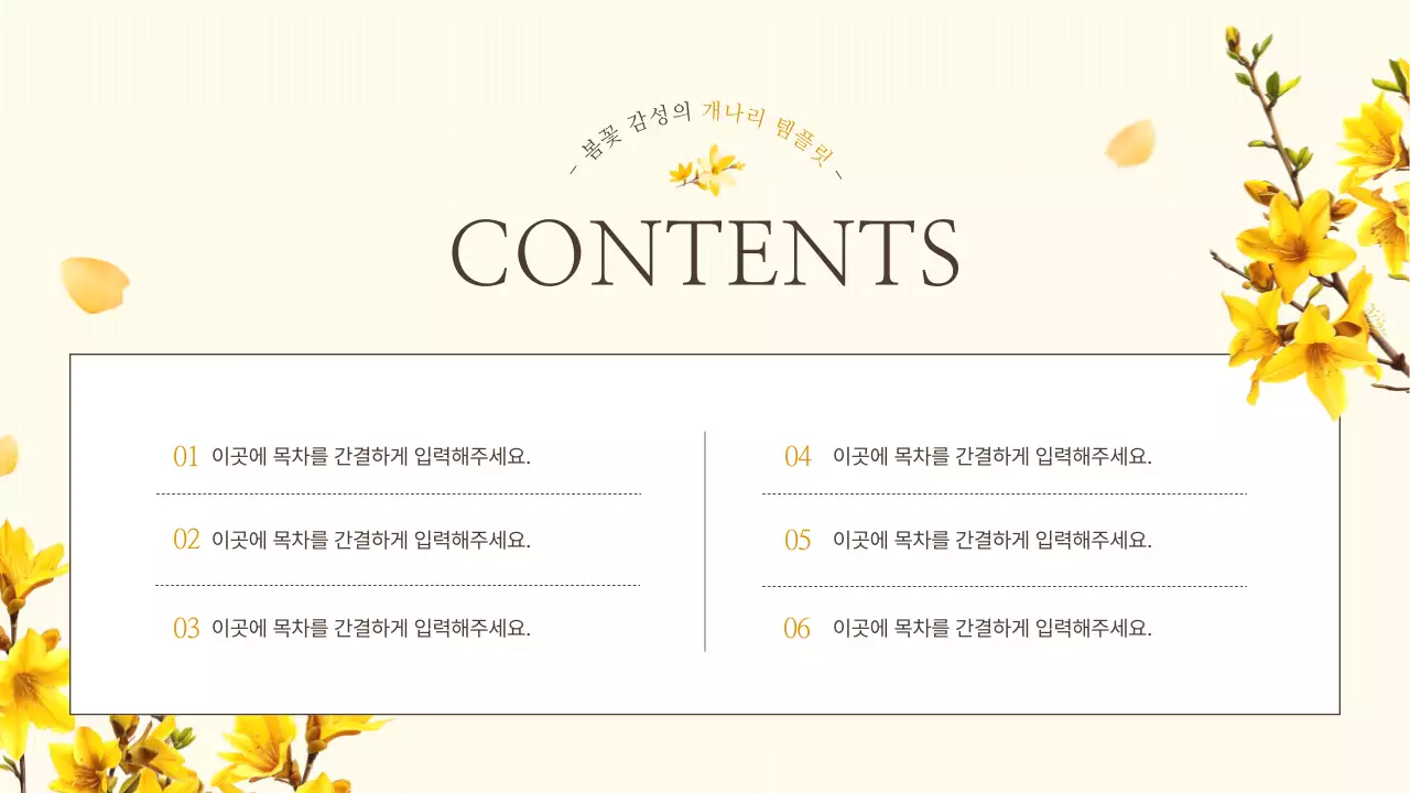 노랑의 자연의 봄 꽃의 개나리 발표자료