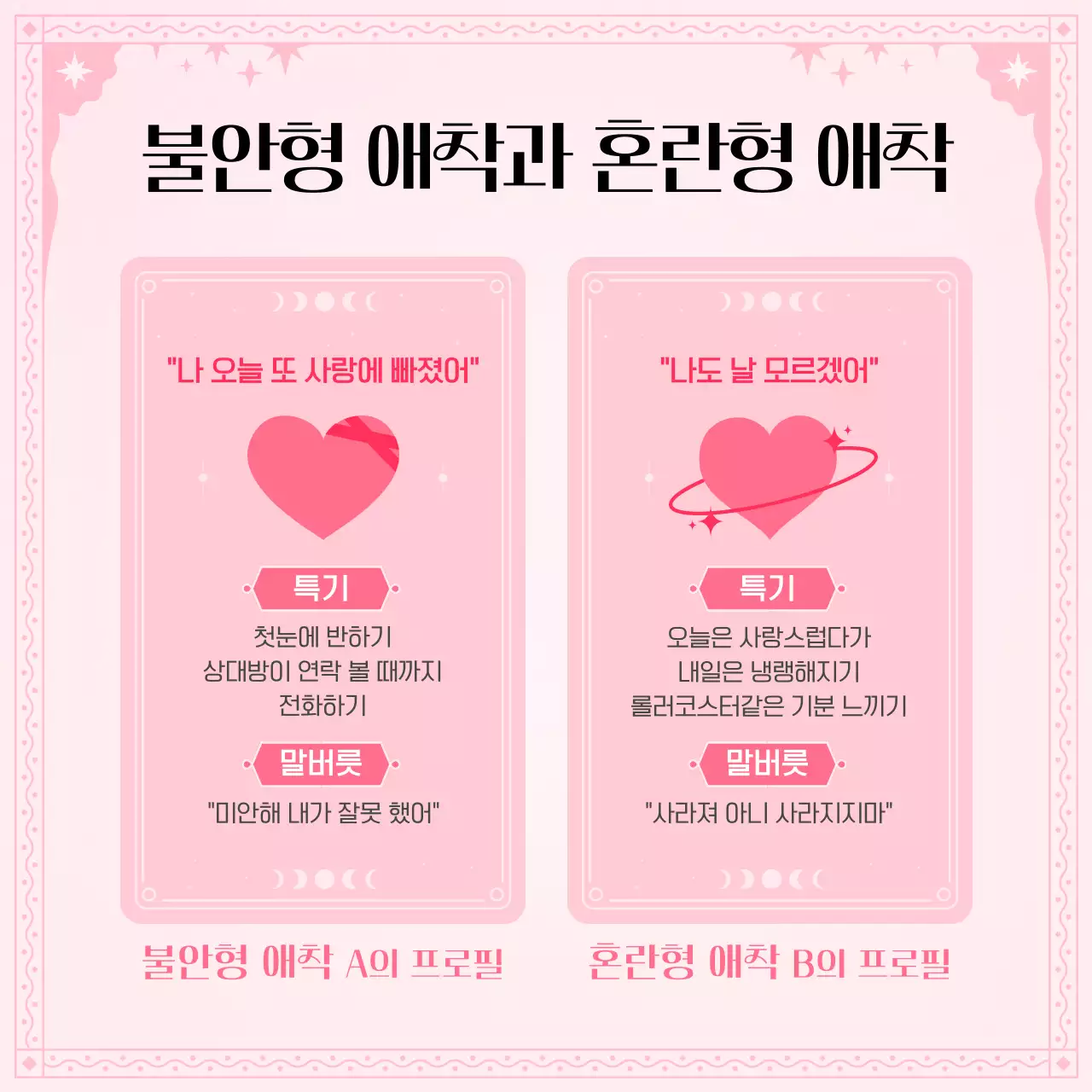 핑크색과 핫핑크색의 로판 느낌의 연애 성향 심리 테스트 정보