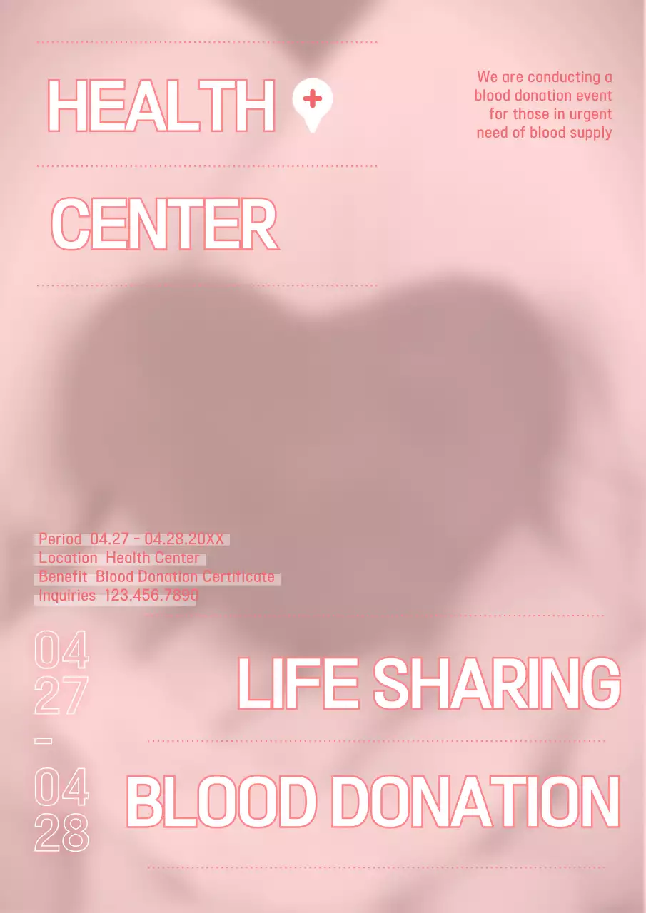 Simple pink and white health center blood donation poster