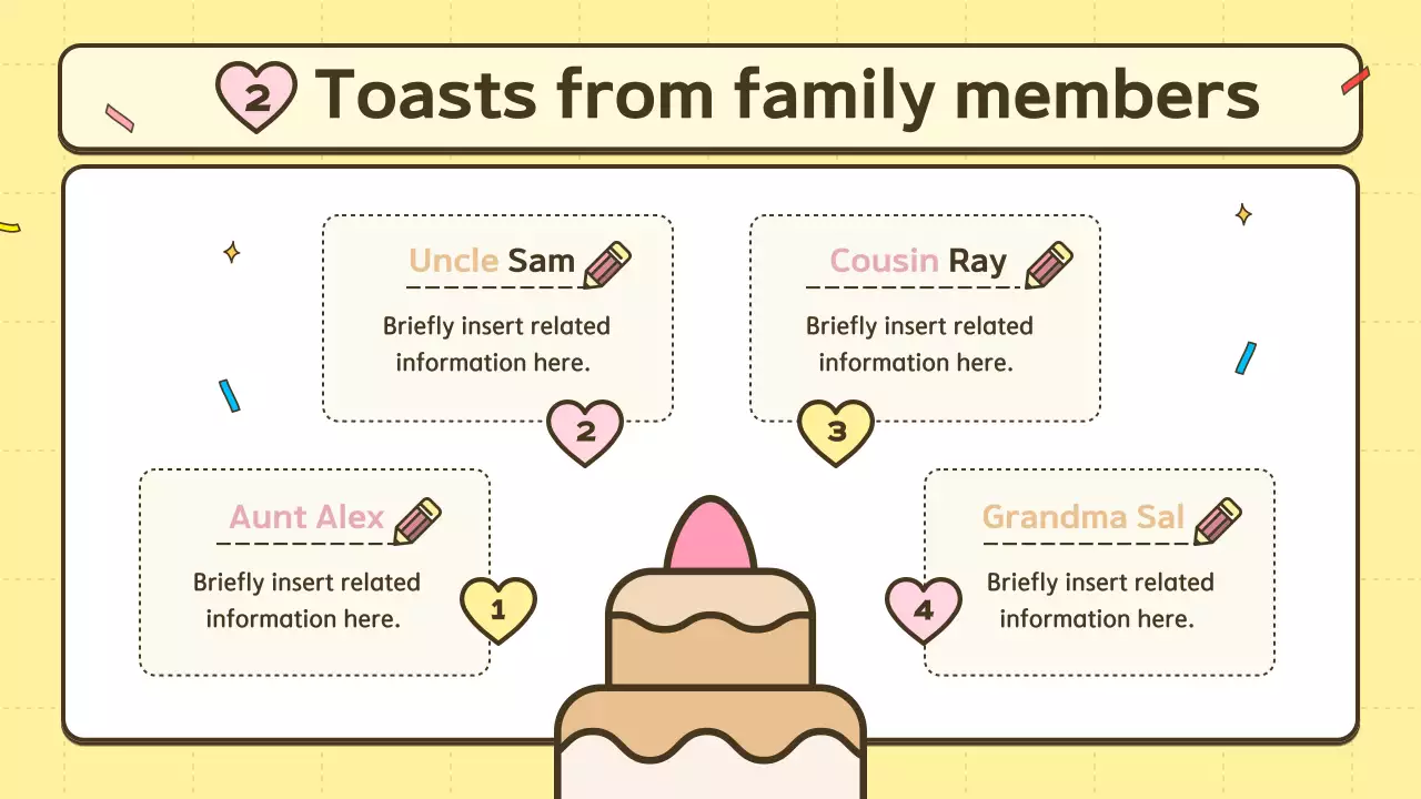 노란색 장난기 넘치는 생일 초대장 프레젠테이션
