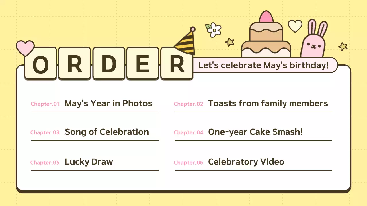 노란색 장난기 넘치는 생일 초대장 프레젠테이션