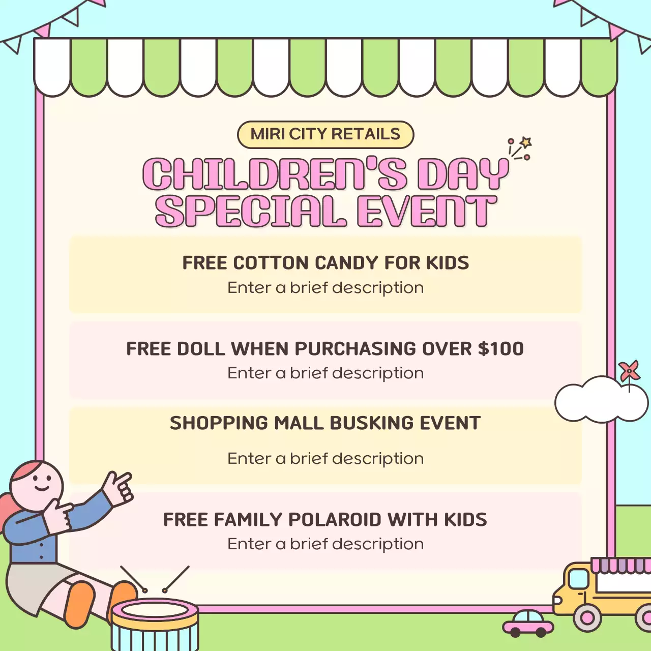 Pink Playful Children's Event Promotion Instagram Carousel