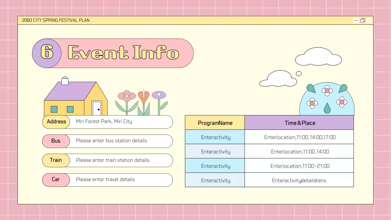 A kitschy spring floral festival planner in pink and mauve