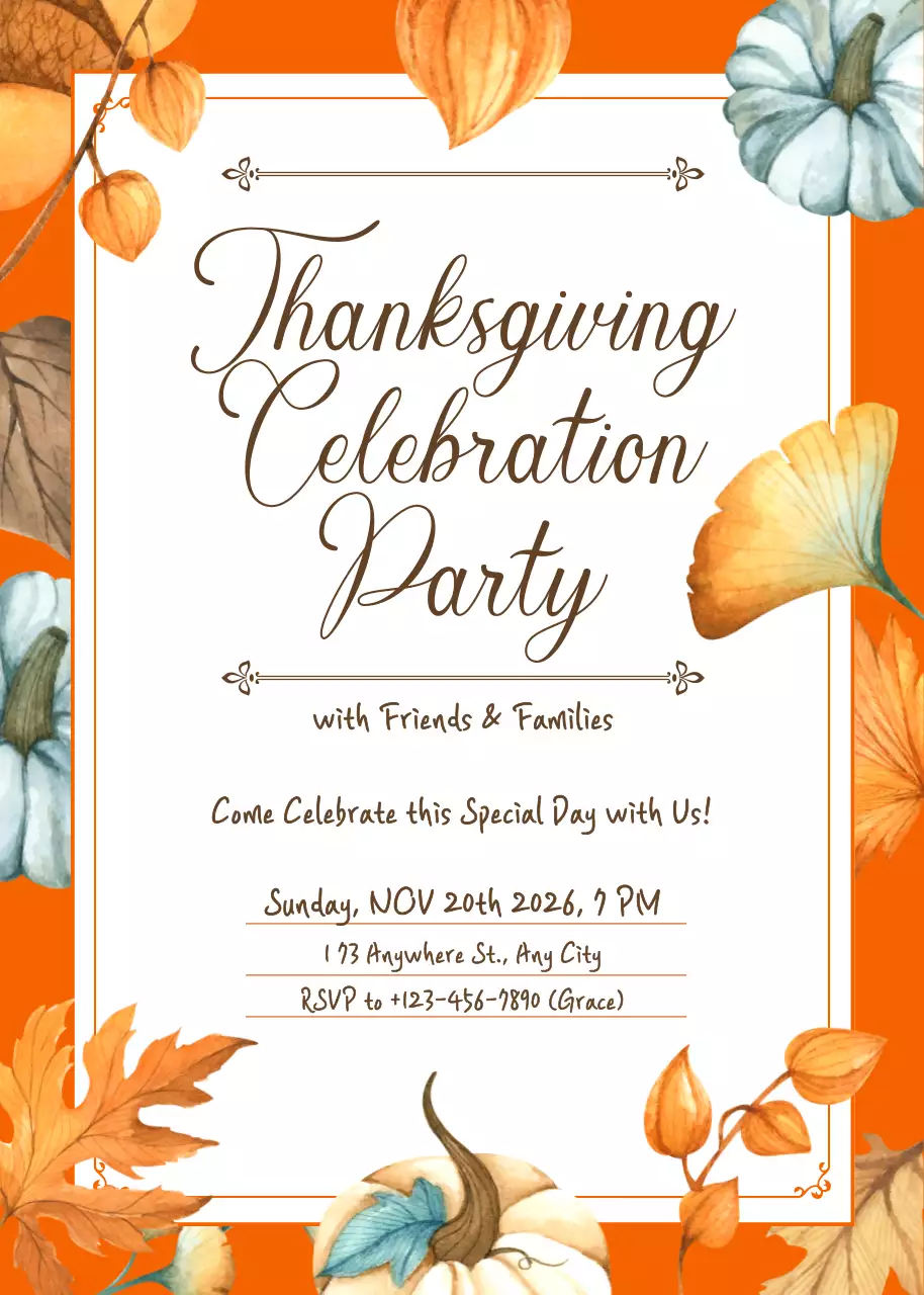 Lời mời dự tiệc mừng Lễ Tạ ơn cổ điển màu cam
