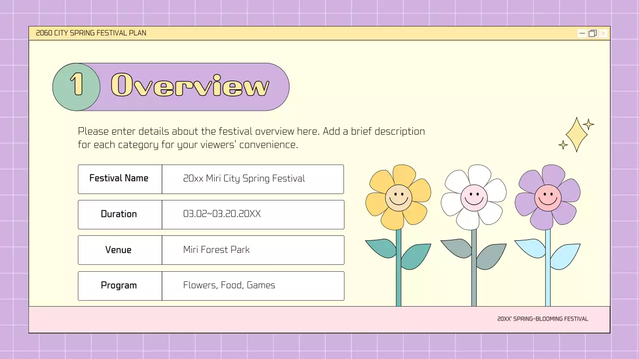 A kitschy spring floral festival planner in pink and mauve