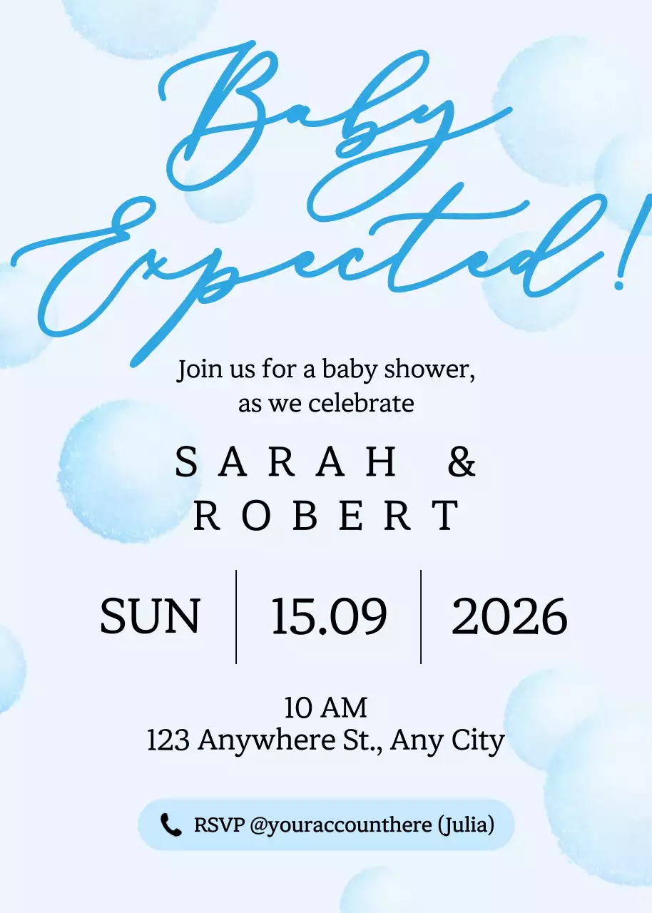 Thiệp mời tiệc mừng em bé tối giản màu xanh nhạt