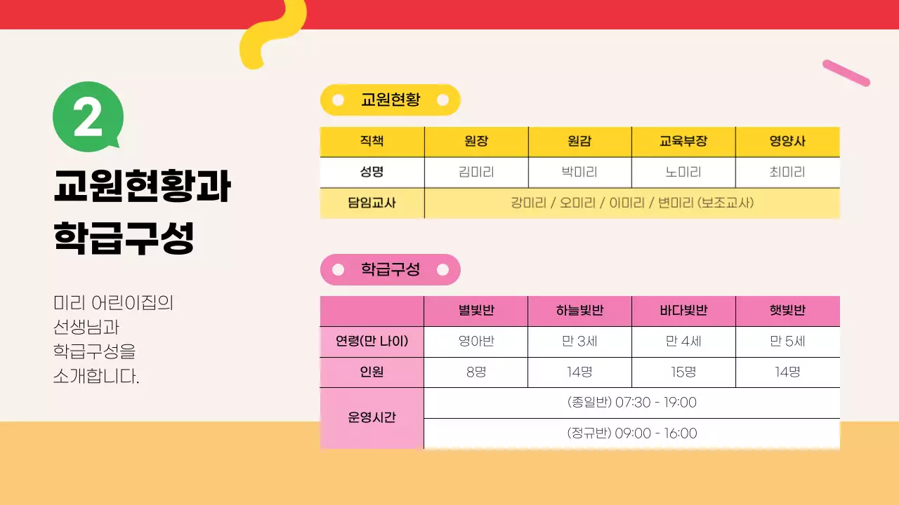 빨강과 노랑의 아기자기한 어린이집 원아모집 안내서