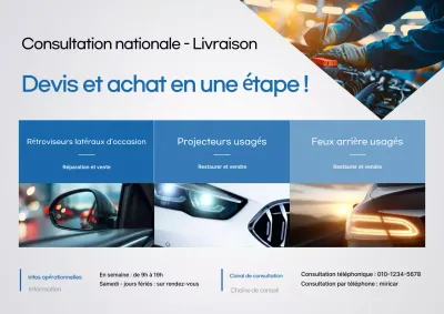 Publicité pour des pièces automobiles d'occasion modernes grises