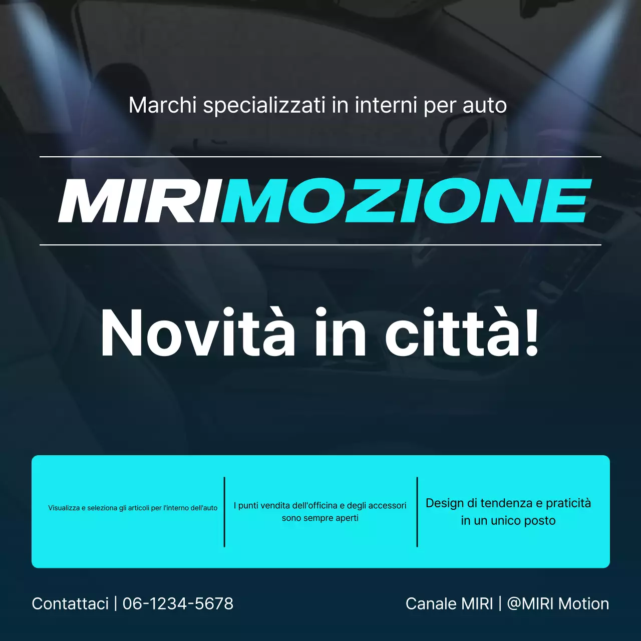 Promozione del marchio di accessori per interni auto moderni color blu cielo