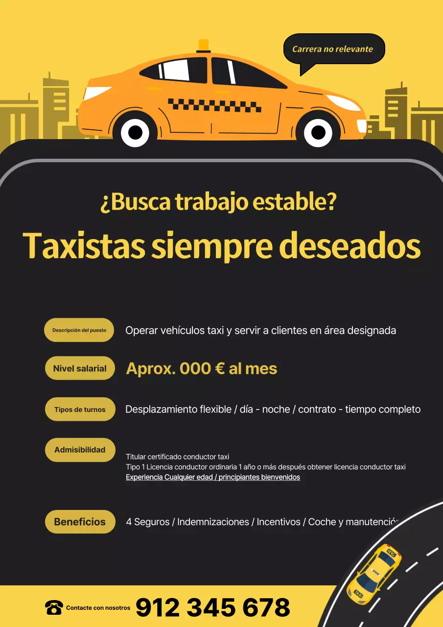 Aviso de contratación de taxis básicos amarillos