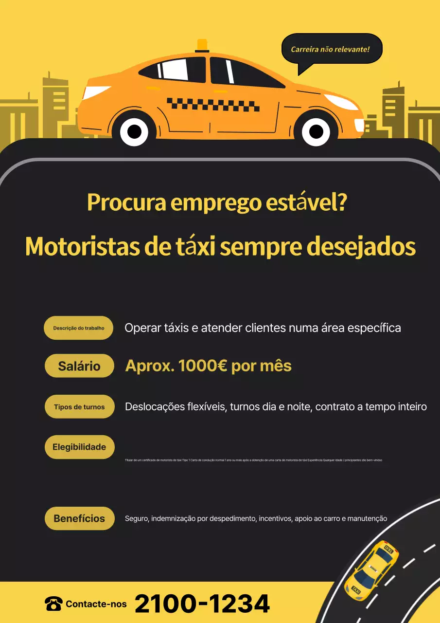 Aviso de recrutamento de táxi básico amarelo