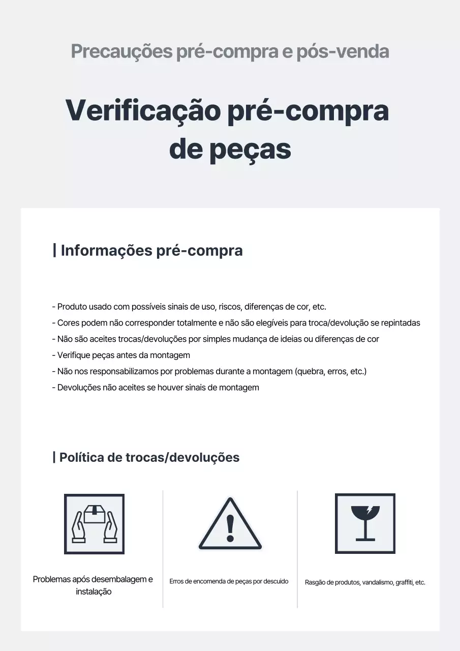 Guia de política de devolução e troca de peças de carros usados ​​da Gray Basic