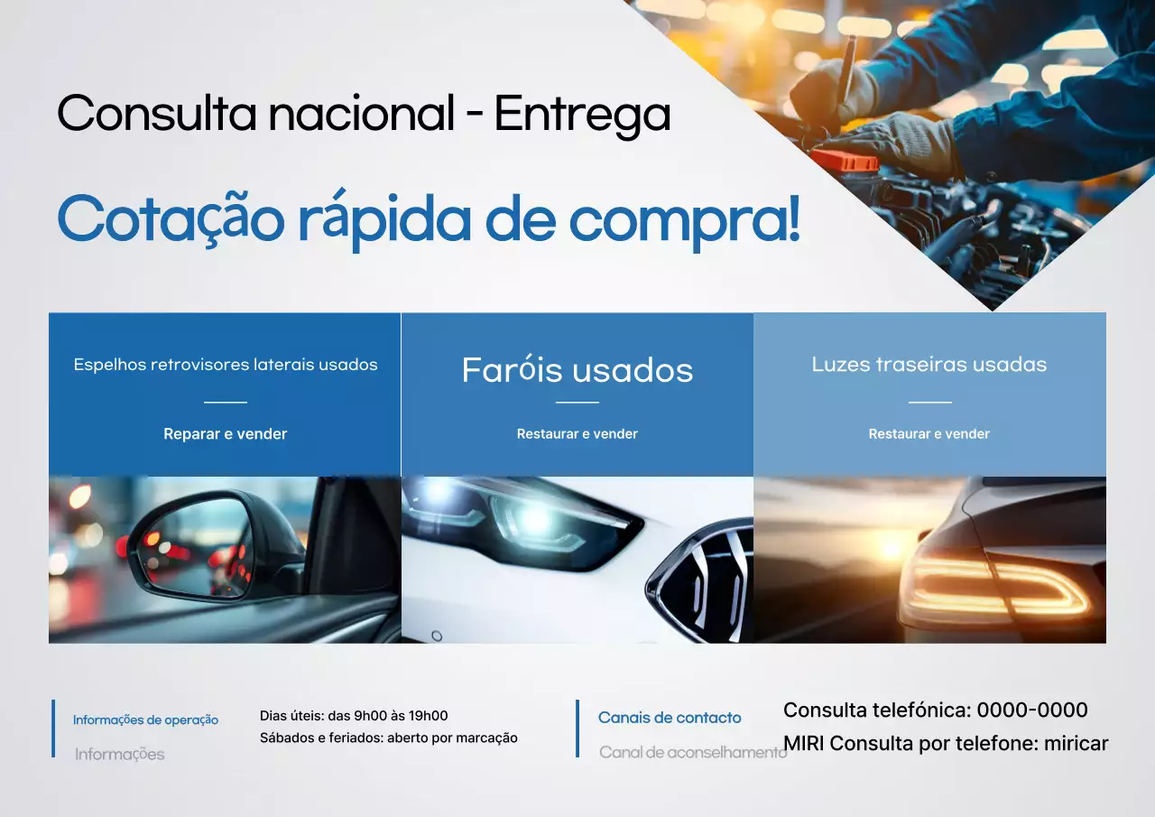 Anúncio de peças de carros usados ​​​​modernos em cinza