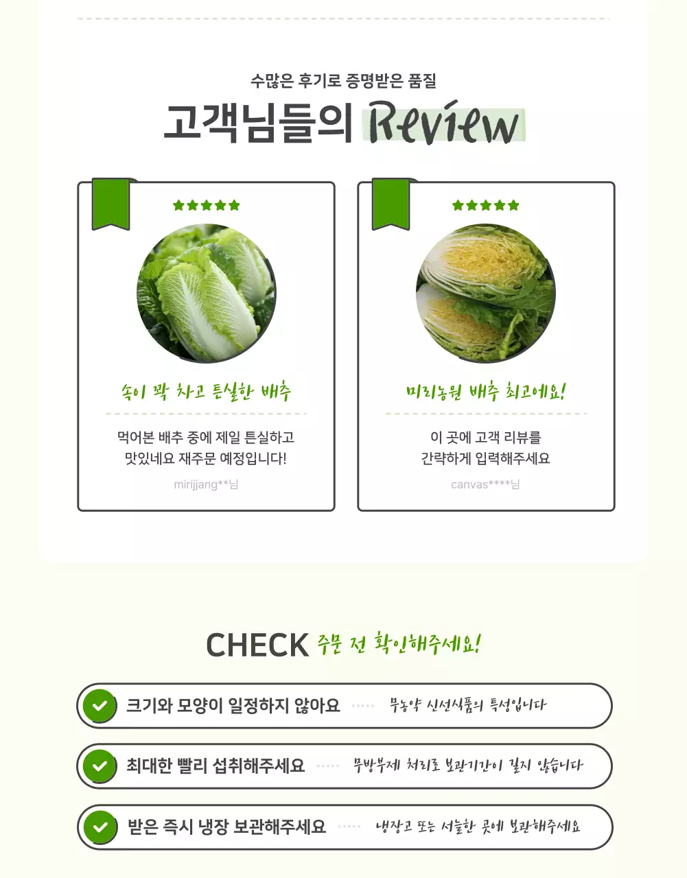 초록색과 연두색의 기본적인 배추 판매 홍보