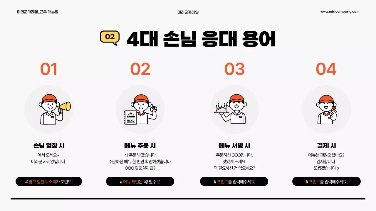 노랑과 주황색의 심플한 아르바이트 근무 매뉴얼 안내서