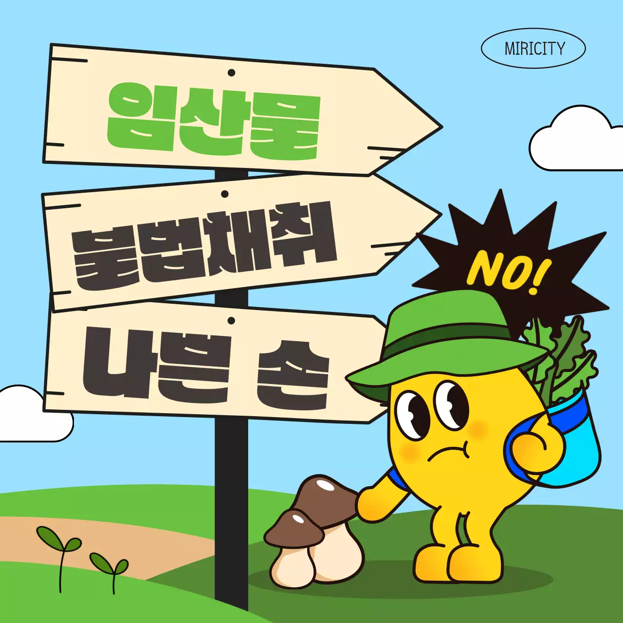 하늘색과 초록색의 임산물 산림 내 불법채취 경각심 뉴스