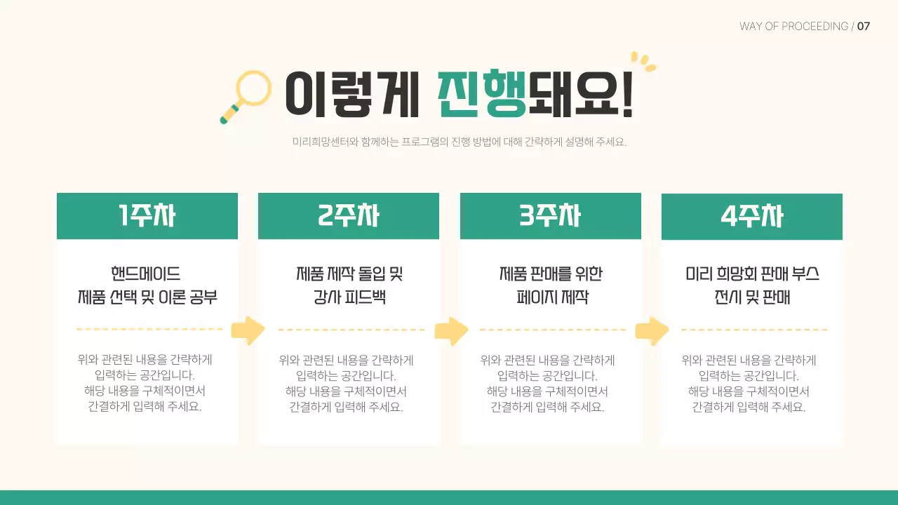 초록색과 노랑의 기본적인 프로그램 안내 소개서