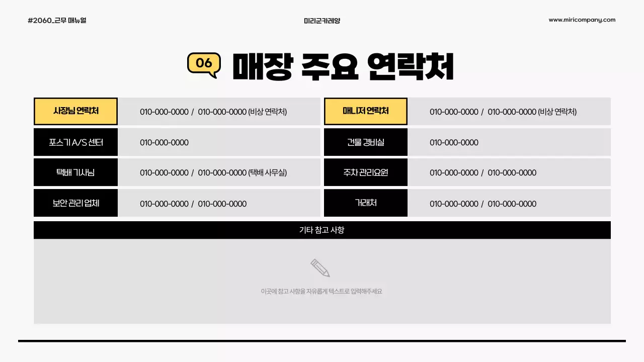 노랑과 주황색의 심플한 아르바이트 근무 매뉴얼 안내서