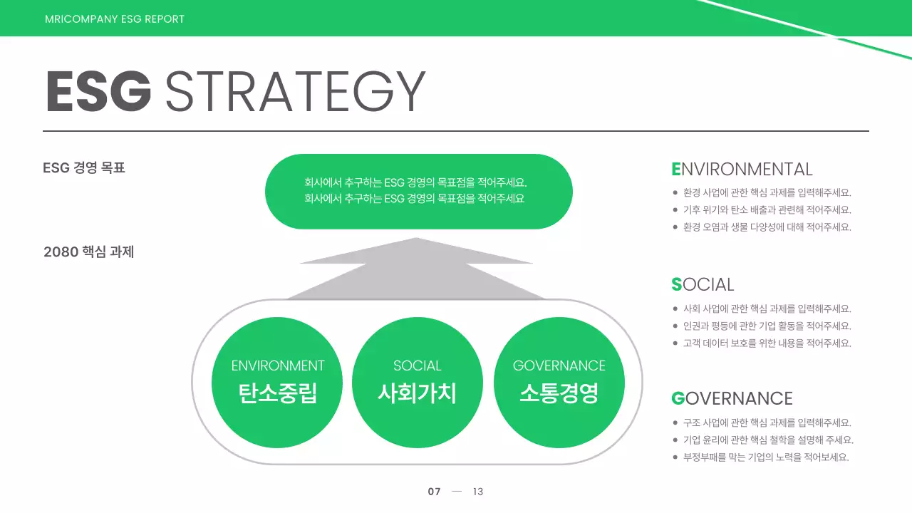 초록색과 연두색의 심플한 지속가능 ESG 경영 보고서
