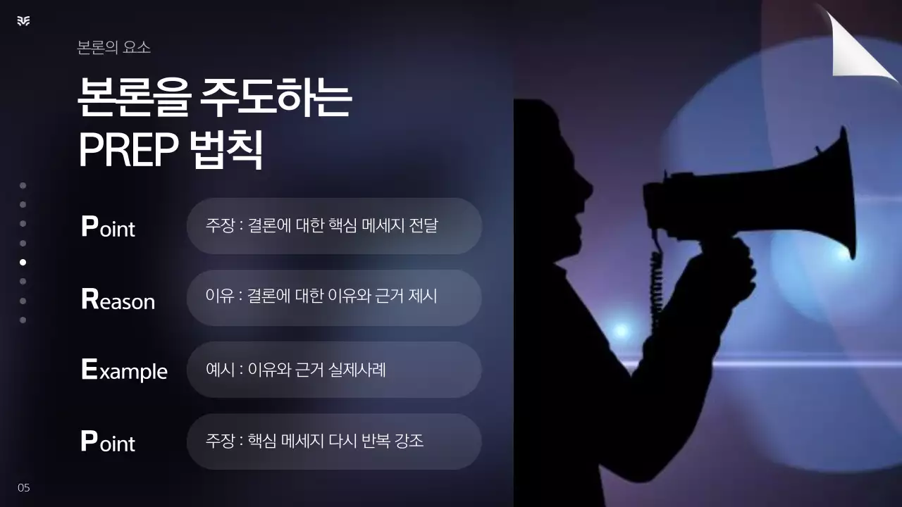 남색 흰색 강조의 심플한 발표 스피치 교육