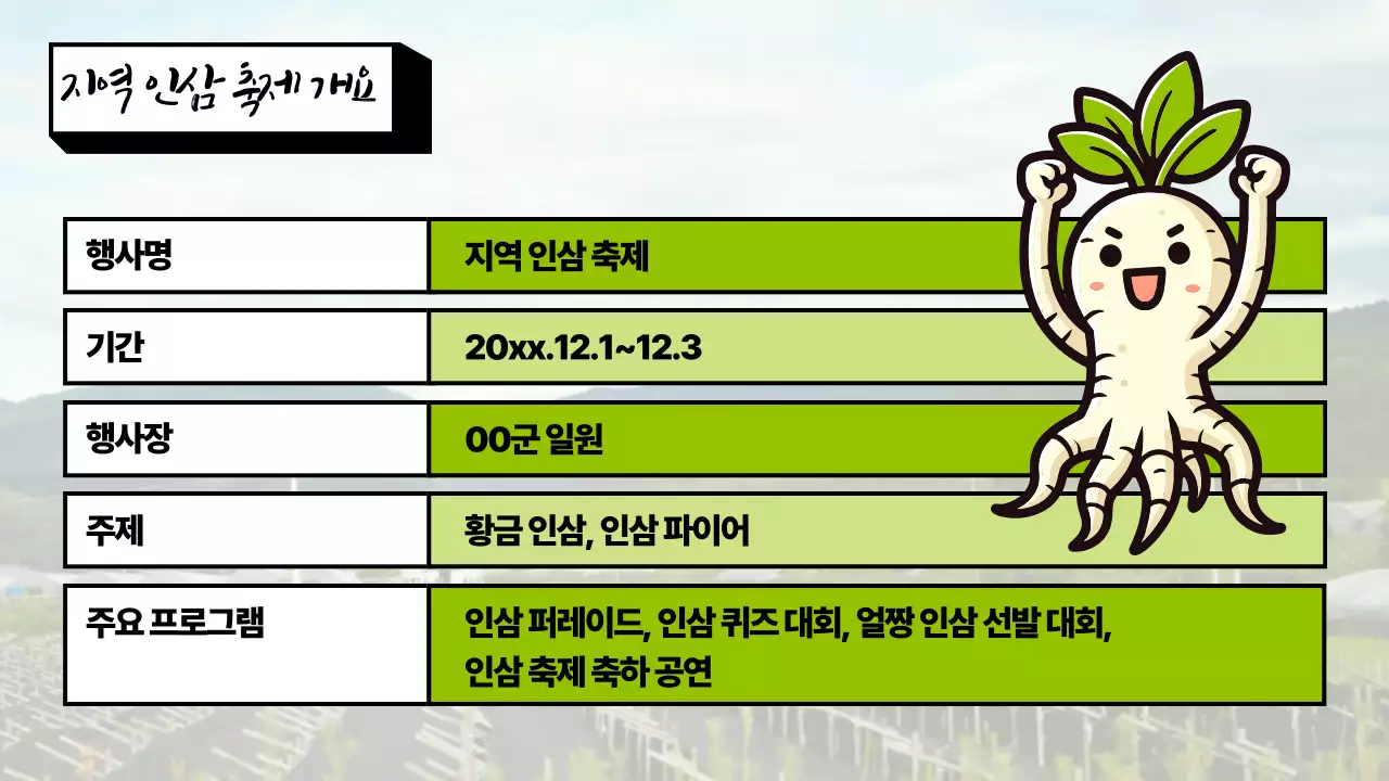 초록색의 복고풍의 인삼축제 소개서