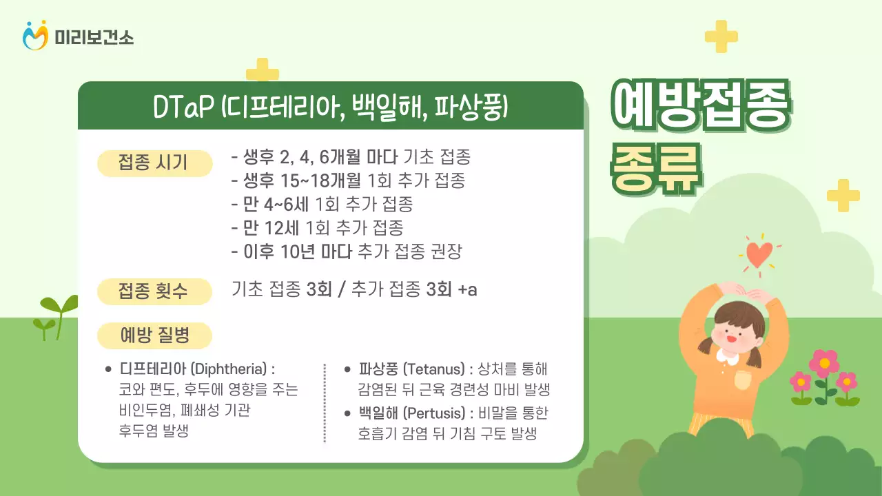 연두와 노랑의 아기자기한 예방 접종 안내서