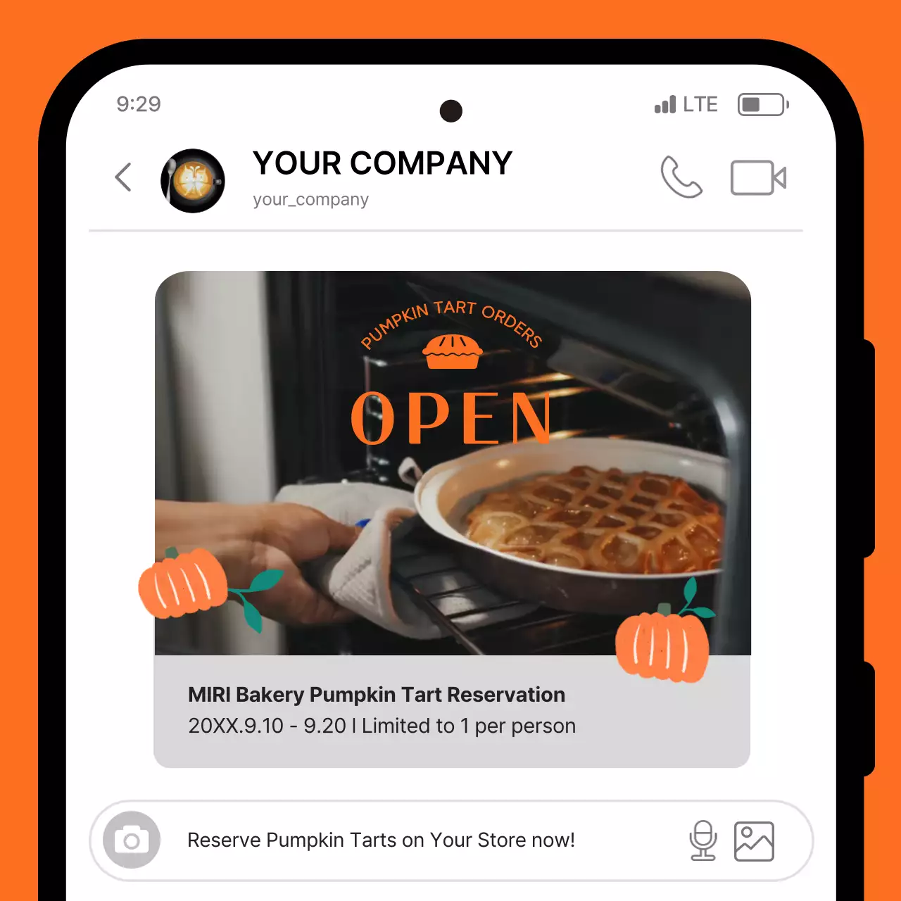 주황색의 심플한 펌킨타르트 예약주문 광고