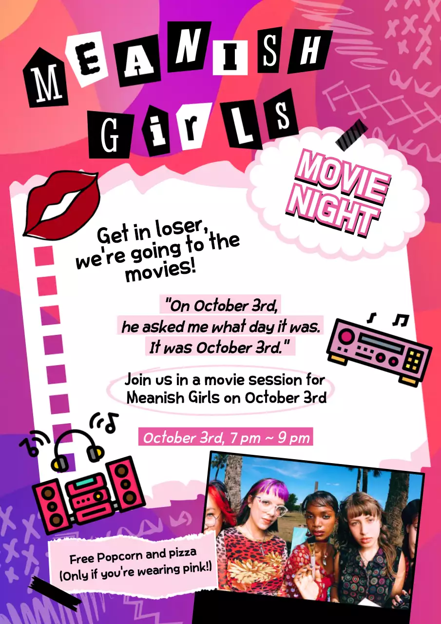 Pink Retro Movie Event Invitation Poster