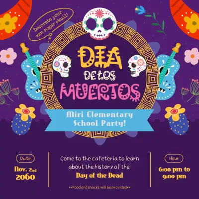 Purple and Golden Kitsch Day of the Dead Social Media Post