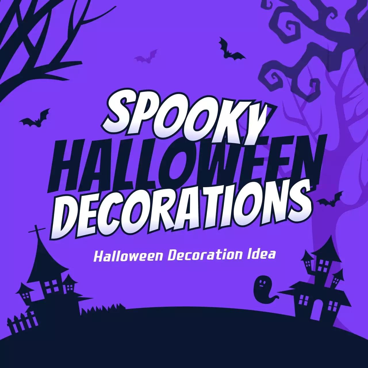 Halloween decorating ideas with two-tone flat shadow illustrations