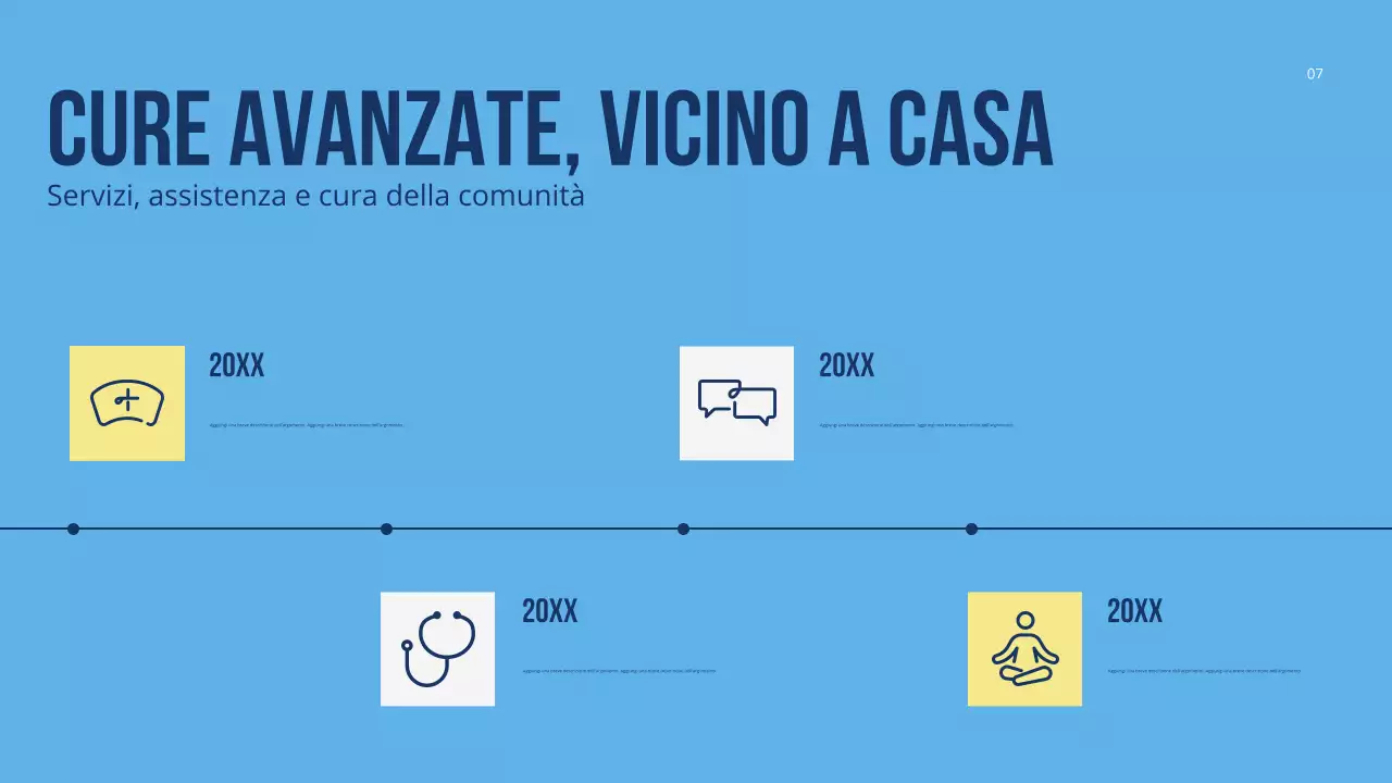Presentazione moderna e colorata per la promozione dell'assistenza sanitaria