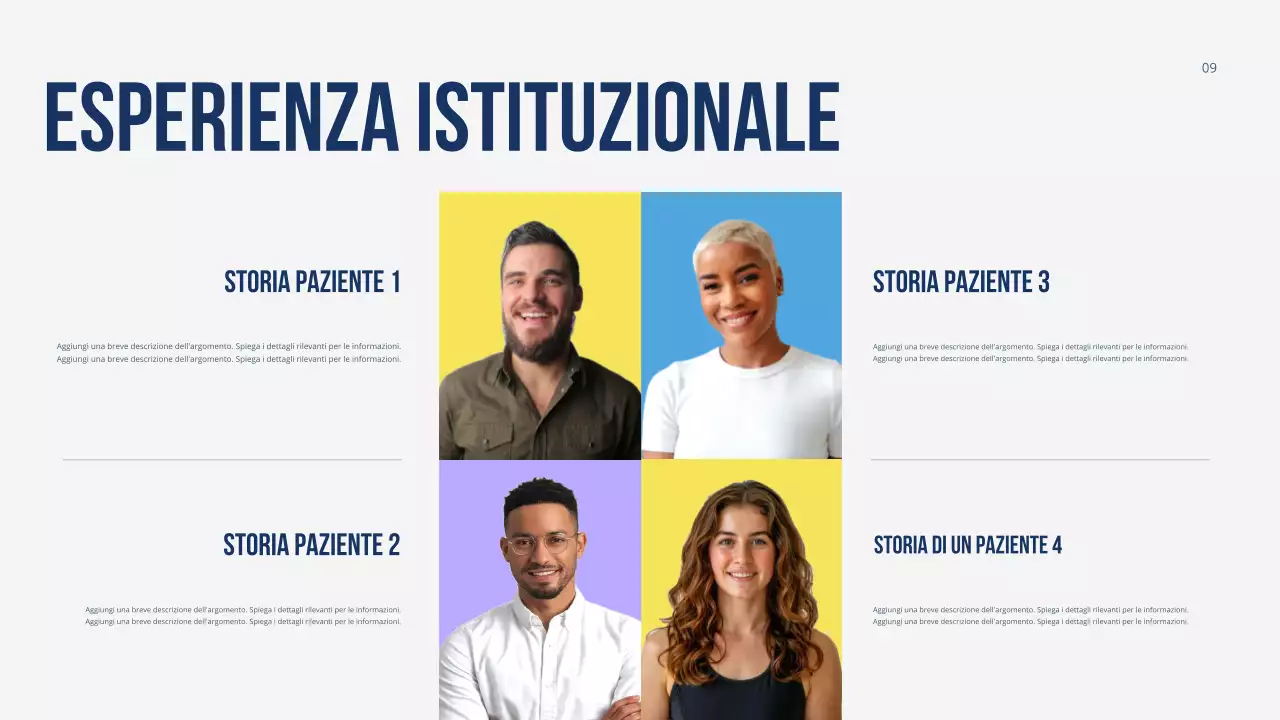 Presentazione moderna e colorata per la promozione dell'assistenza sanitaria