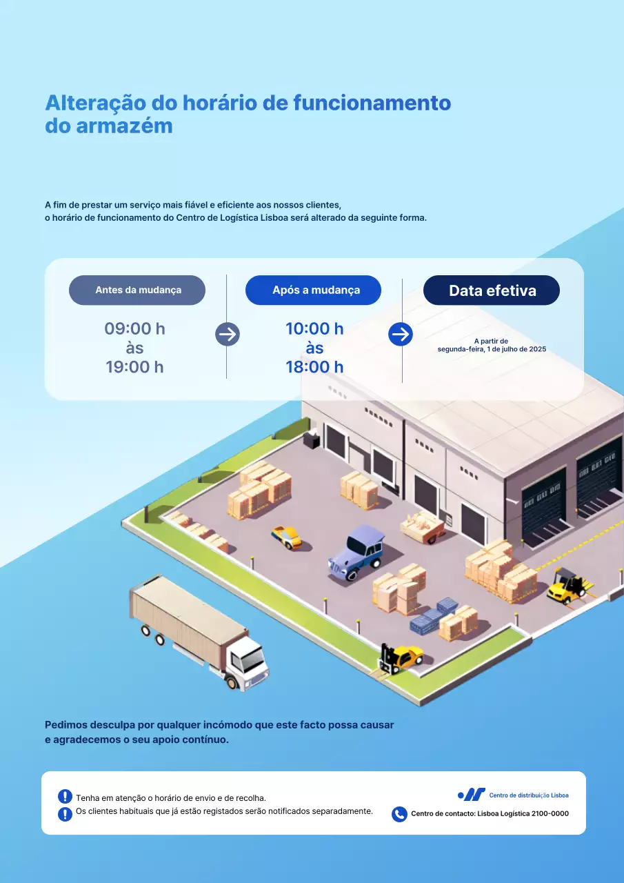Guia de horário de funcionamento da Sky Blue Modern