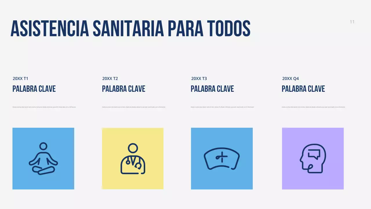 Presentación moderna y colorida de promoción de la atención médica