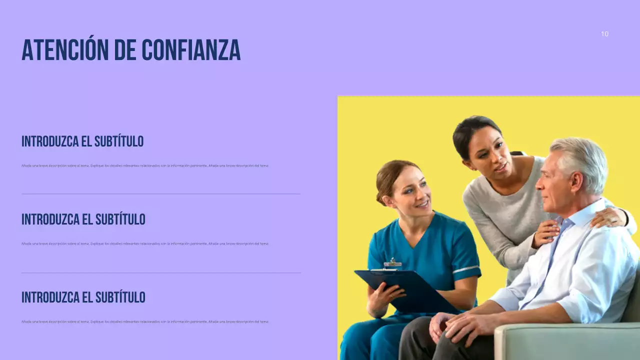 Presentación moderna y colorida de promoción de la atención médica