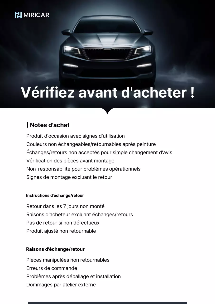 Guide d'achat de pièces détachées automobiles modernes noires