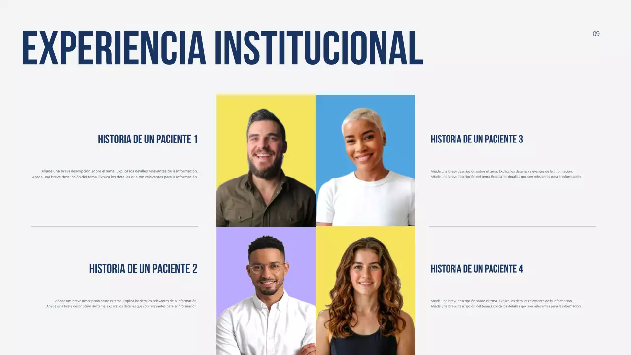 Presentación moderna y colorida de promoción de la atención médica