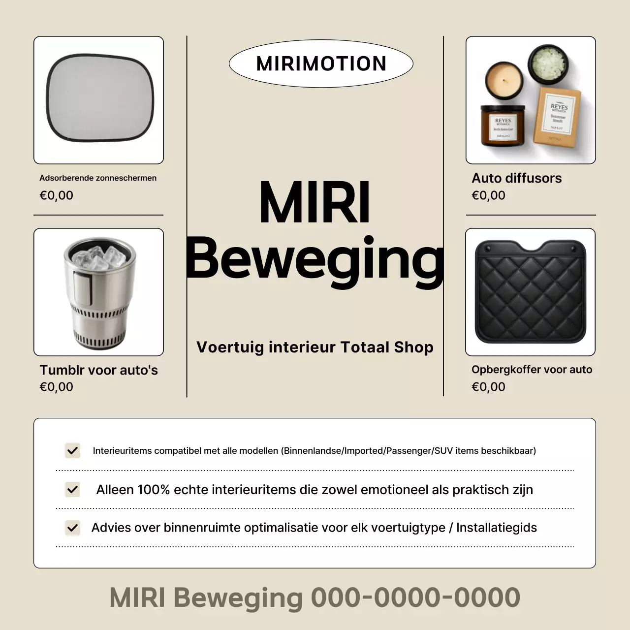 Beige moderne auto-interieuraccessoires merkadvertentie