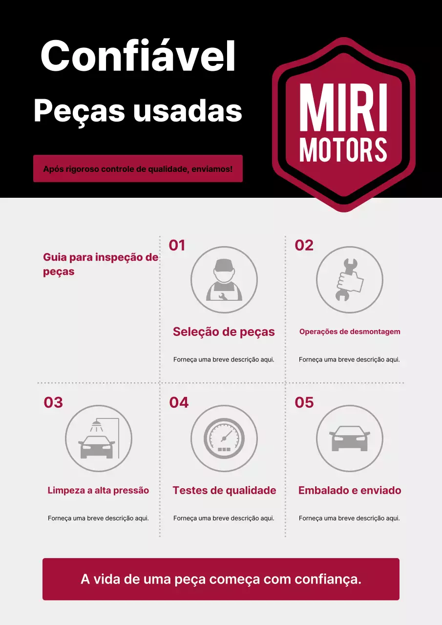 Promoção de teste de peças automotivas pretas simples