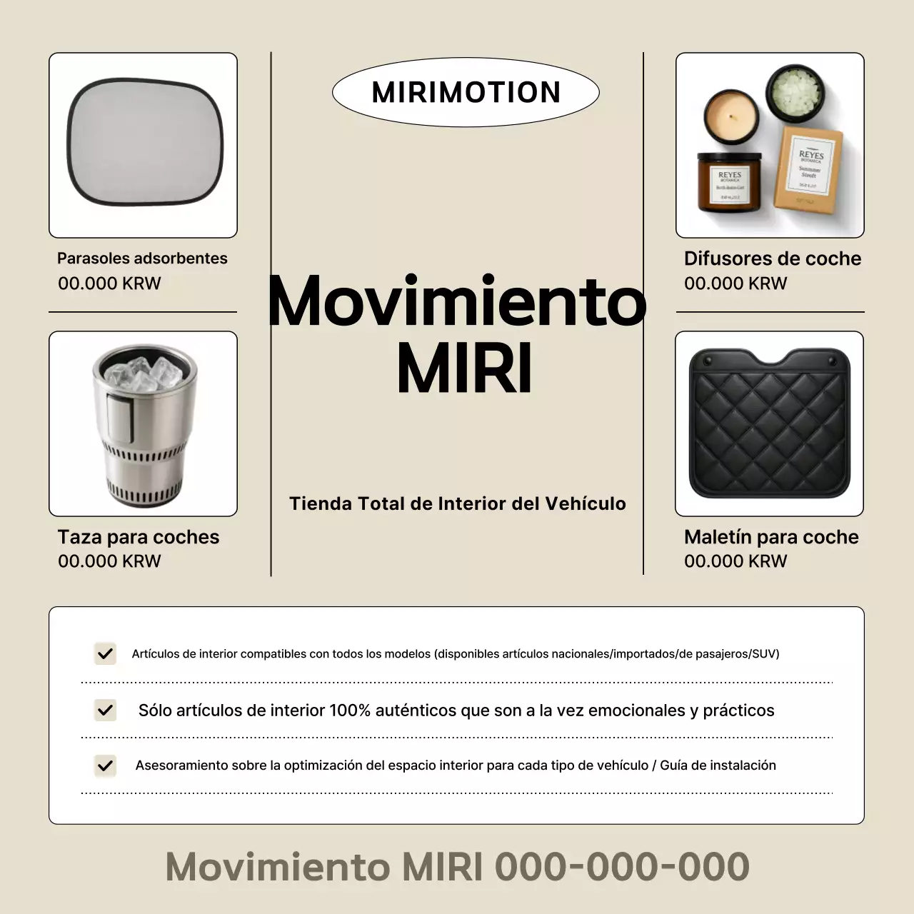 Anuncio de marca de accesorios para el interior del coche moderno en color beige