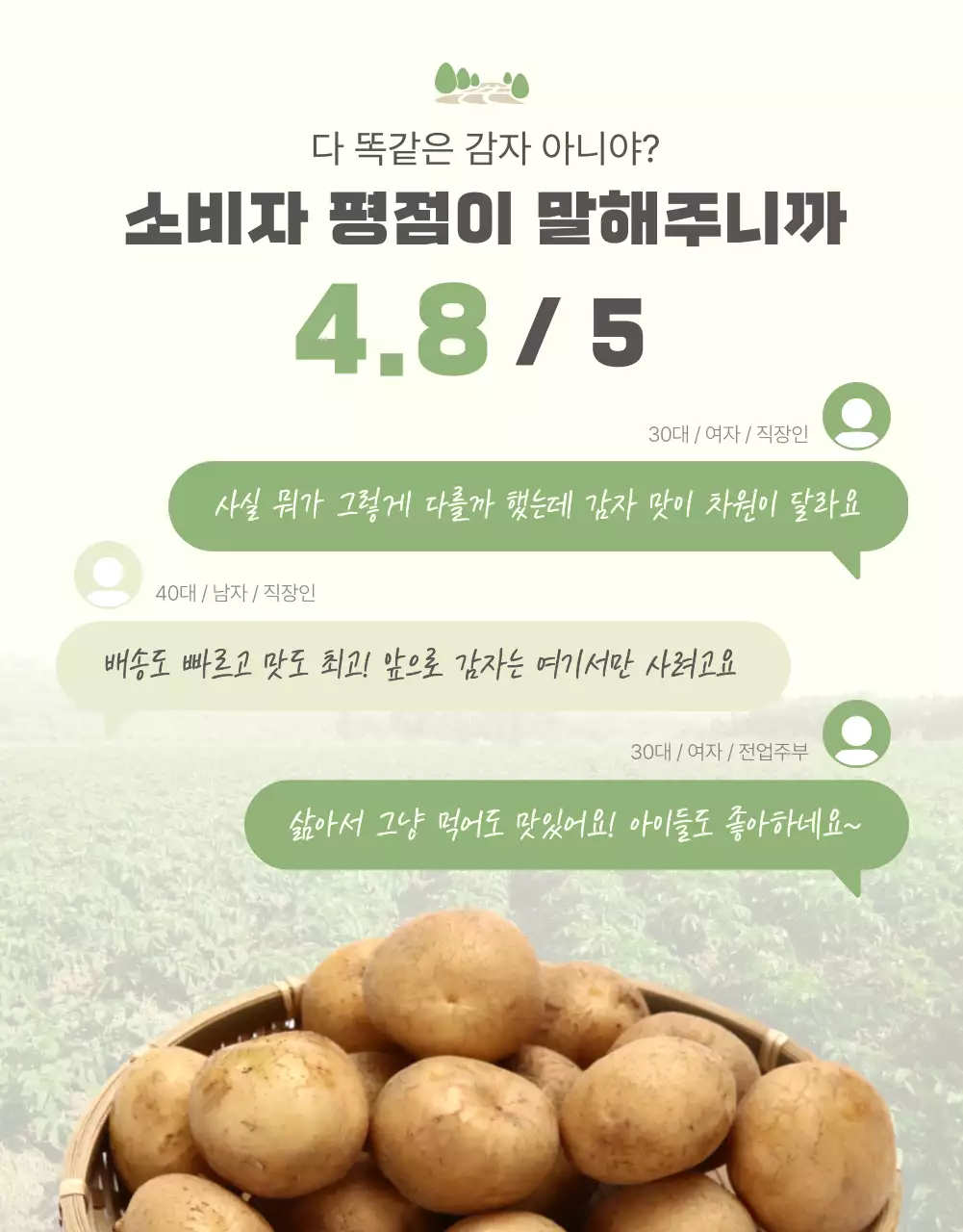 초록과 연두의 자연의 건강한 농산물 감자 판매 홍보