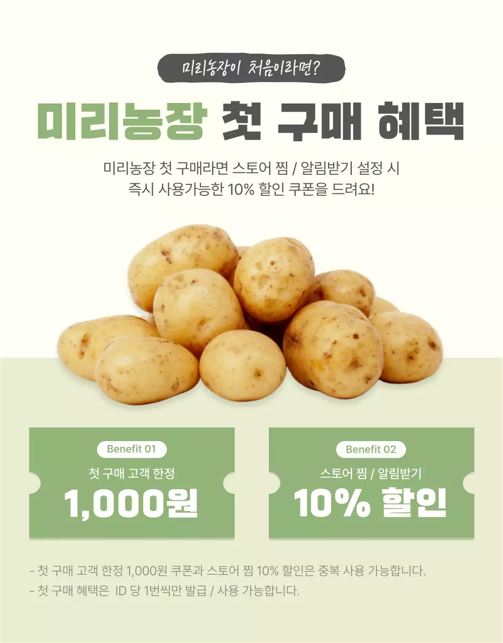 초록과 연두의 자연의 건강한 농산물 감자 판매 홍보