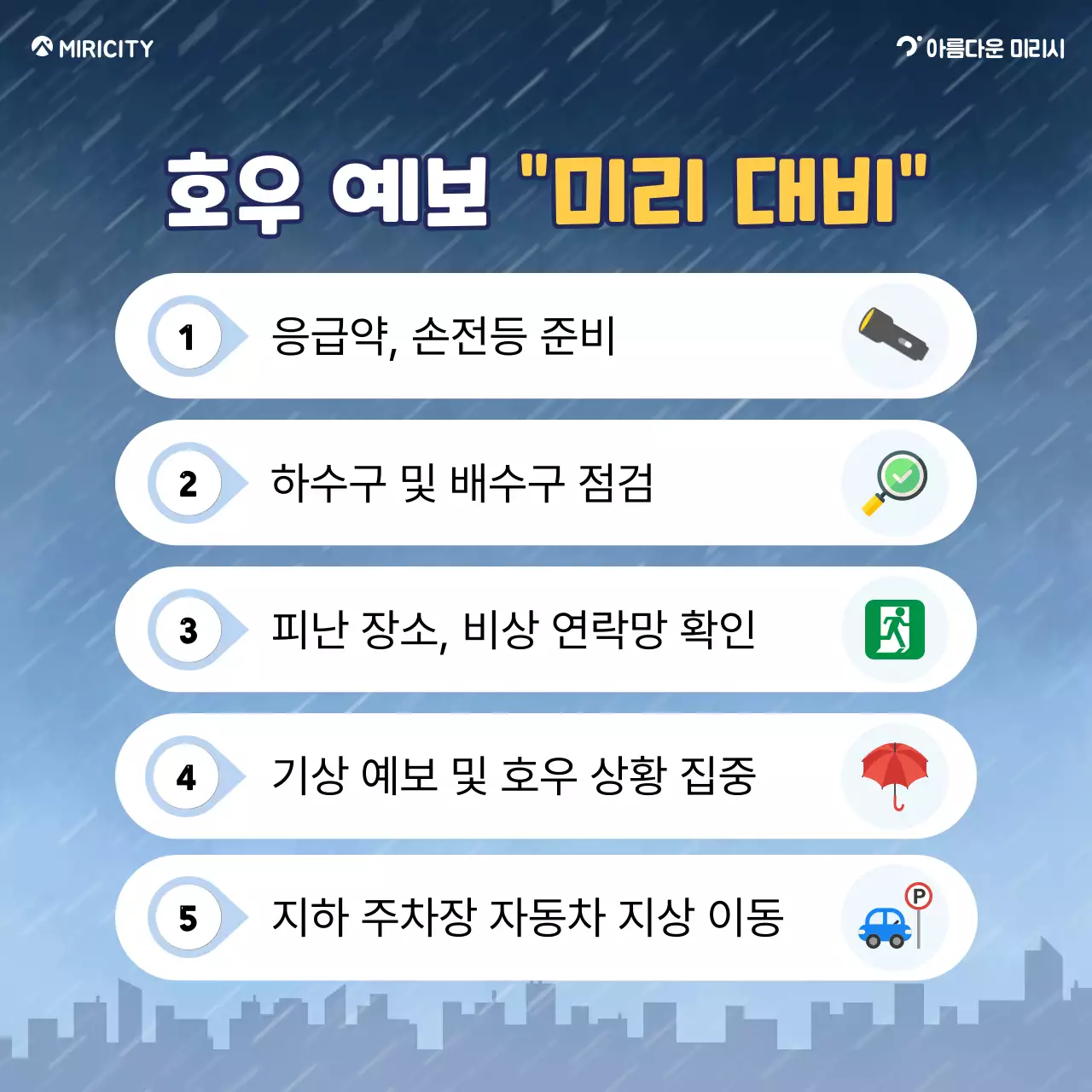 파랑과 노랑의 기본 장마철 안전수칙 정보