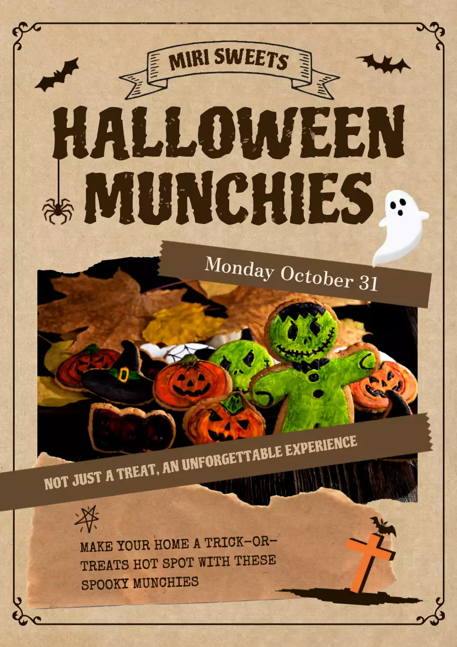 Promote treats for a vintage Halloween event in browns and beiges
